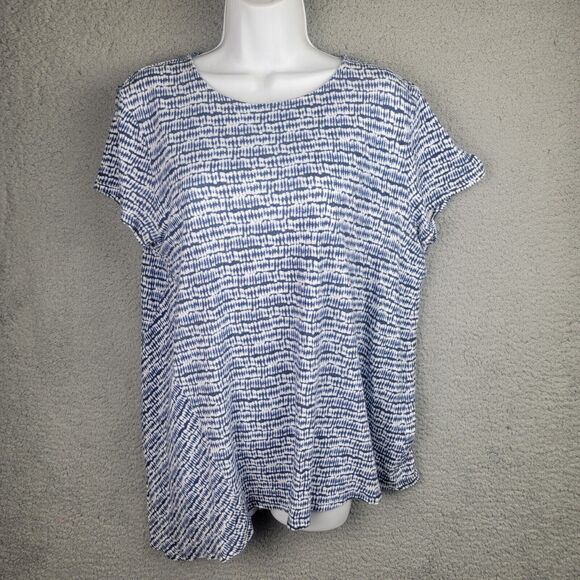 J Jill Pure Jill Tunic Tee Top Womens M Blue White Linen Blend Asymmetric Hem - Picture 16 of 16
